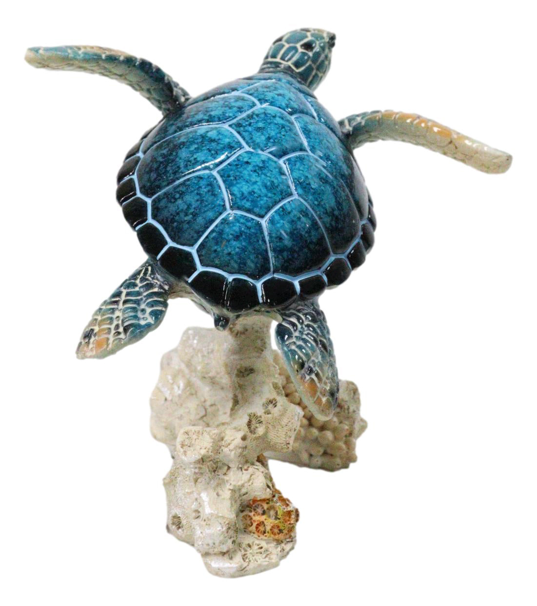 Ebros Sea Turtle Blue Shell Swimming Over Coral Reef Resin Figurine 4.25"H