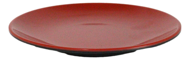 Set Of 6 Traditional Solid Red Black Melamine Salad Appetizer Round Plates 7"D