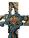 Rustic Southwest Faux Wooden Turquoise Flowers And Red Heart Wall Cross Cutout