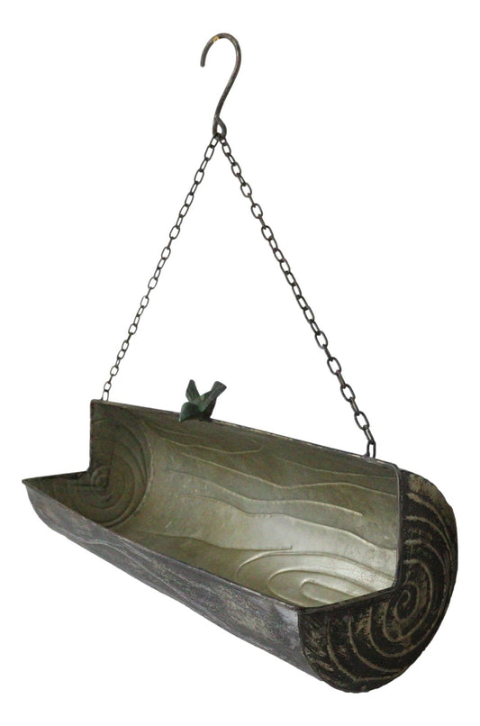 Rustic Farmhouse Distressed Metal Tree Log Hanging Wall Planter 19"L With Chain