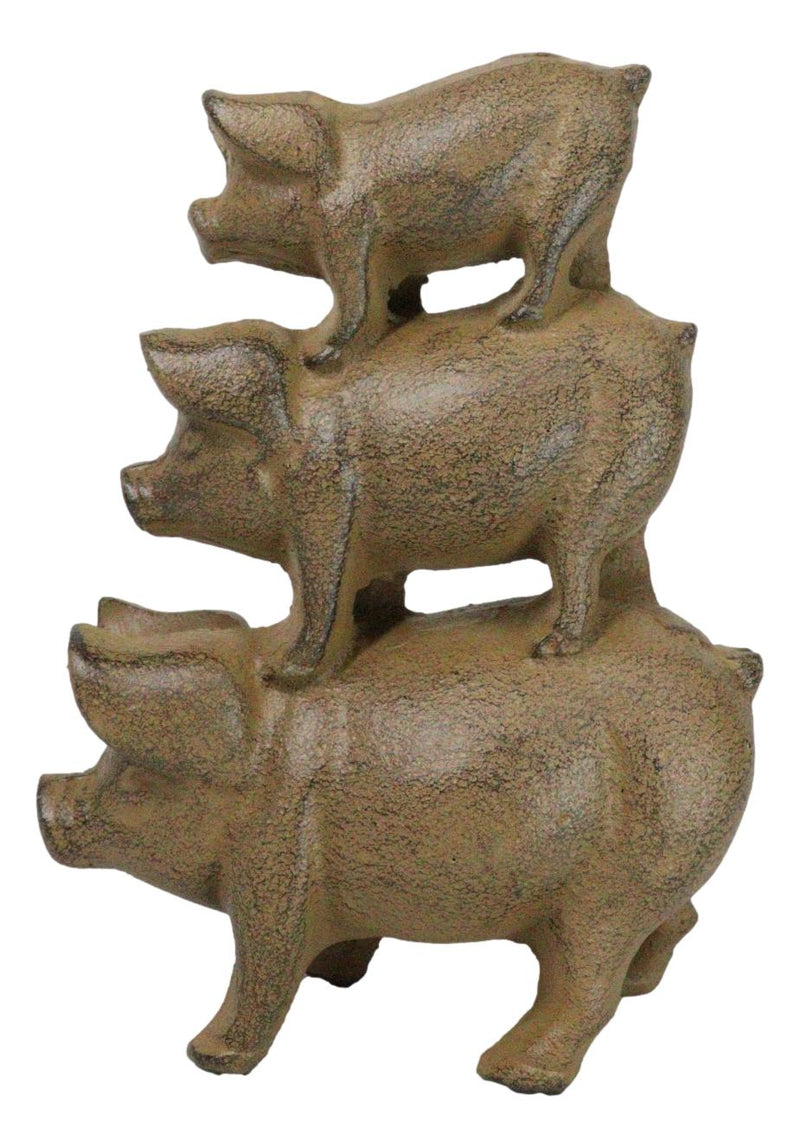 6.5"H Rustic Cast Iron Western Farmhouse Stacked Pigs Piglet Family Figurine