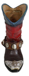 Rustic Western Star Texas Patriot Cowboy Horseshoe Boot With Spur Vase Planter