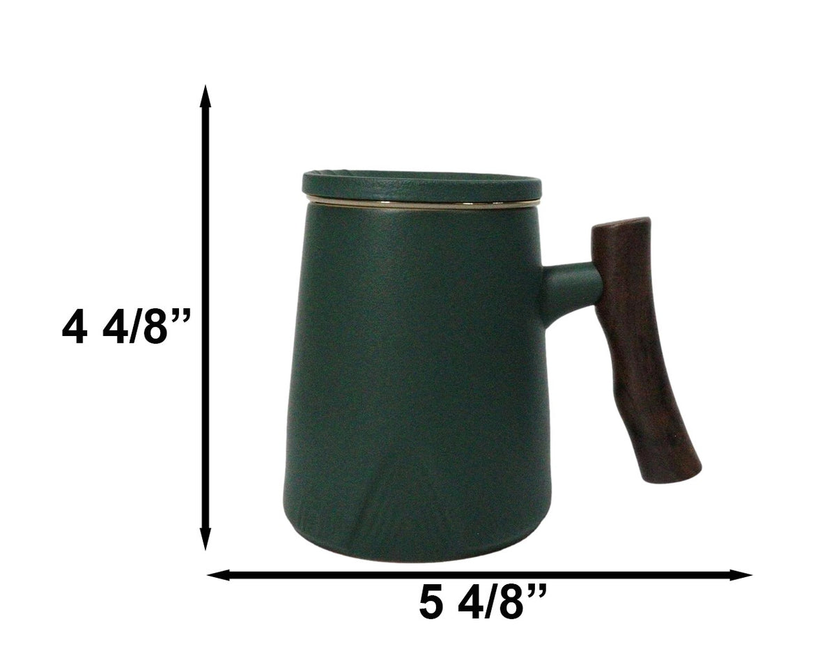 Green 15 Oz Chic Porcelain Tea Mug with Wooden Handle, Lid and Infuser