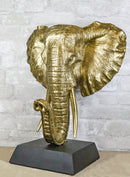 Large 18"H Gold Patina Safari African Bush Elephant Sculpture On Museum Base