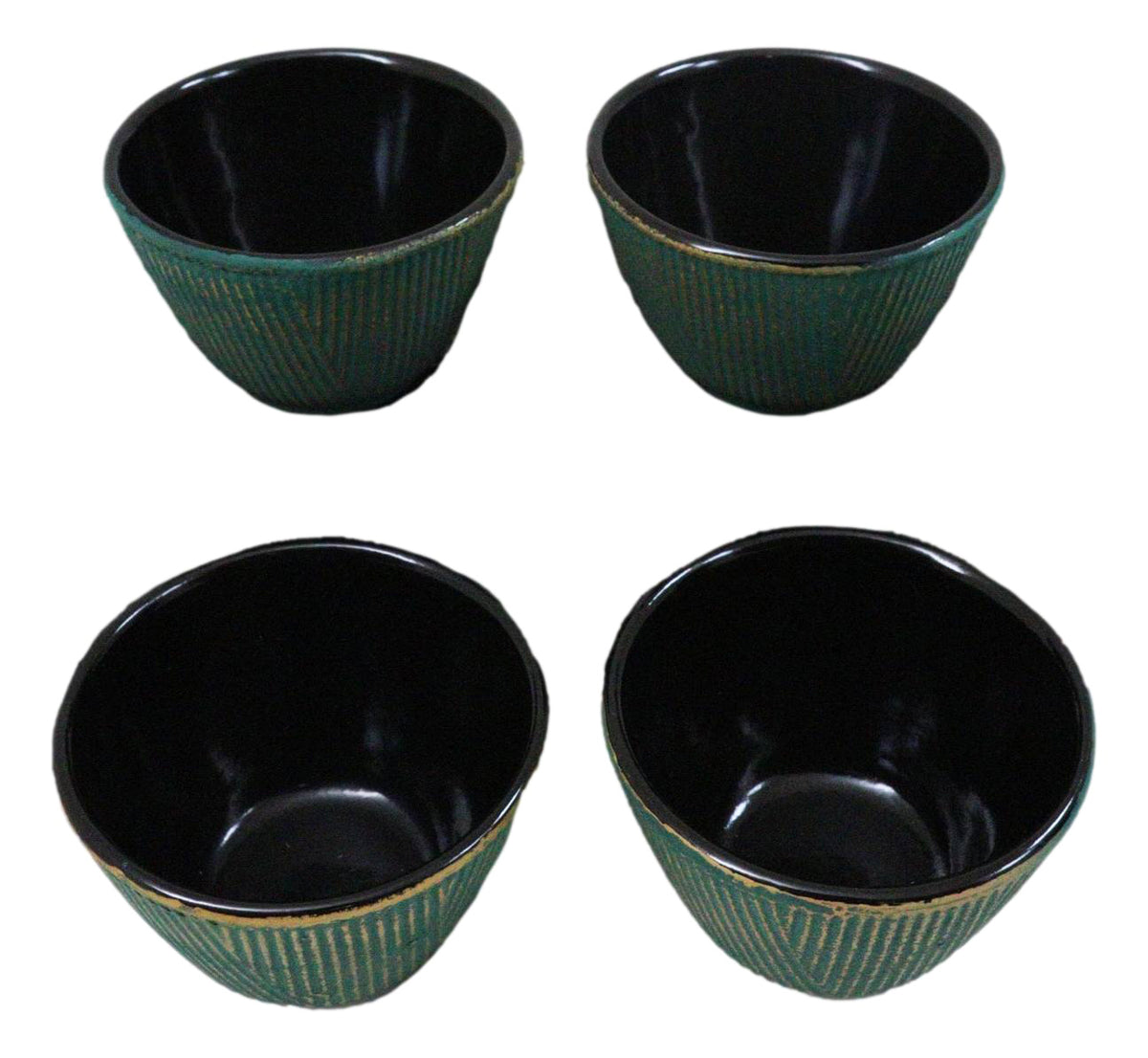 Pack Of 4 Green With Gold Hues Cast Iron Tetsubin Textured Tea Cups 3oz