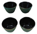 Pack Of 4 Green With Gold Hues Cast Iron Tetsubin Textured Tea Cups 3oz