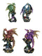 Set Of 4 Metallic Colorful Dragons Perching On Evil Eye Drake Towers Figurines