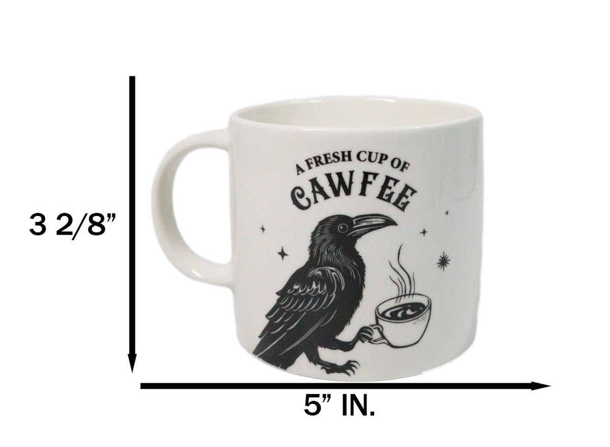White Wicca Magic A Fresh Cup Of Caw Fee Raven Crow Porcelain Mug Cup 16oz