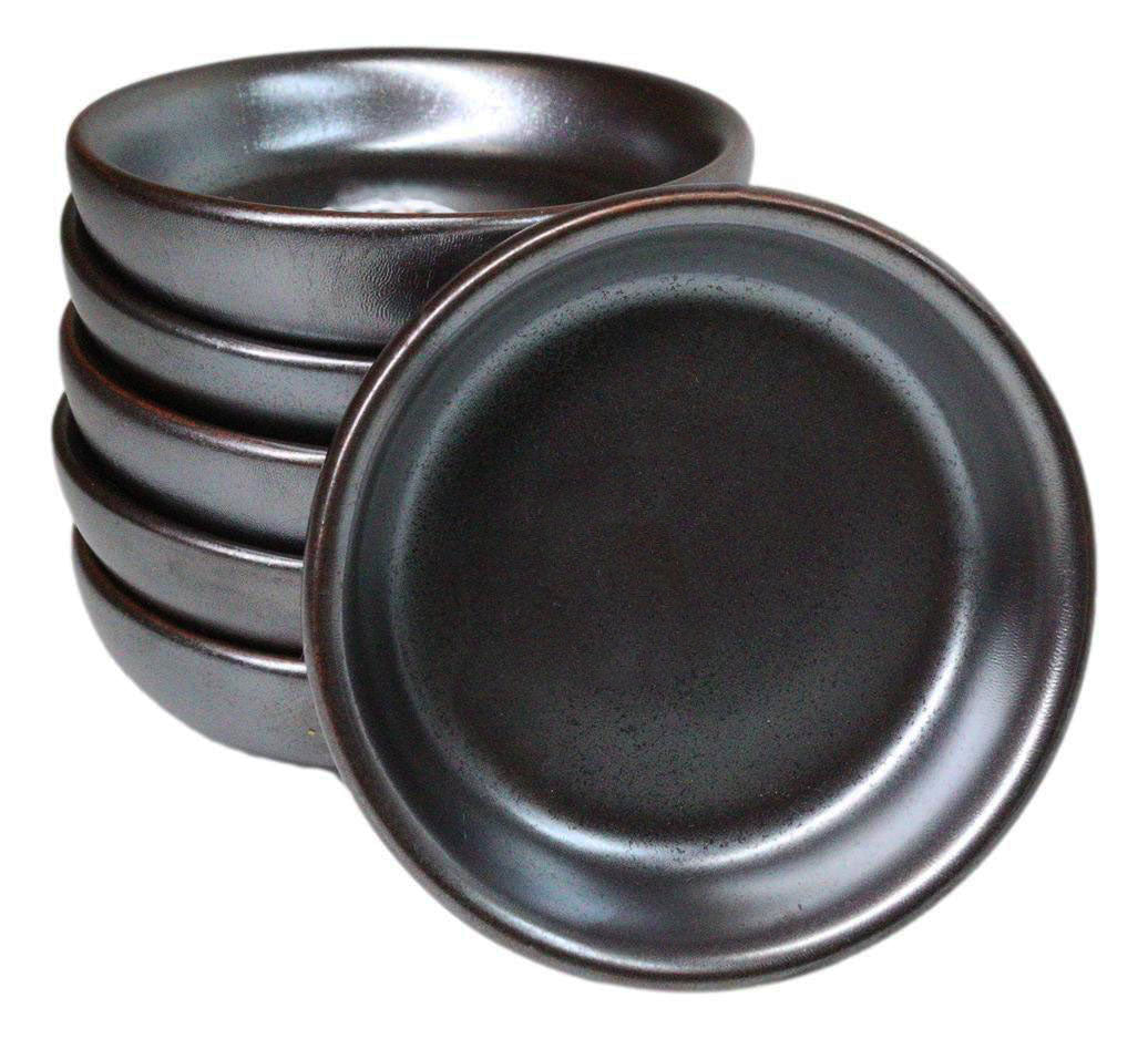 Pack Of 6 Ceramic Tetsu Kesho Black Soy Sauce Oil Condiment Round Dishes Bowls