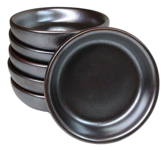Pack Of 6 Ceramic Tetsu Kesho Black Soy Sauce Oil Condiment Round Dishes Bowls