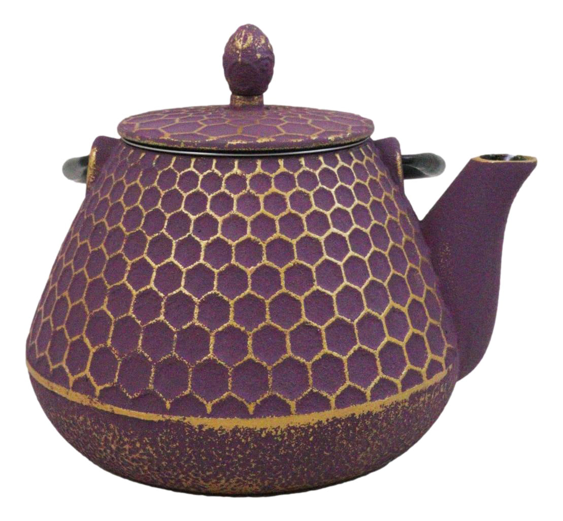 Traditional Oriental Tetsubin Purple Honeycomb Design Cast Iron Teapot 32oz