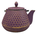 Traditional Oriental Tetsubin Purple Honeycomb Design Cast Iron Teapot 32oz