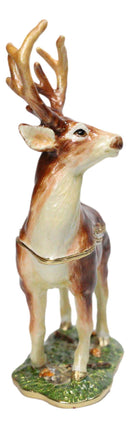 White Tailed Stag Deer Enameled Pewter Austrian Crystals Trinket Jewelry Box