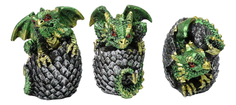 Set of 12 Metallic Red Green Purple Blue Baby Dragons In Eggs Mini Figurines