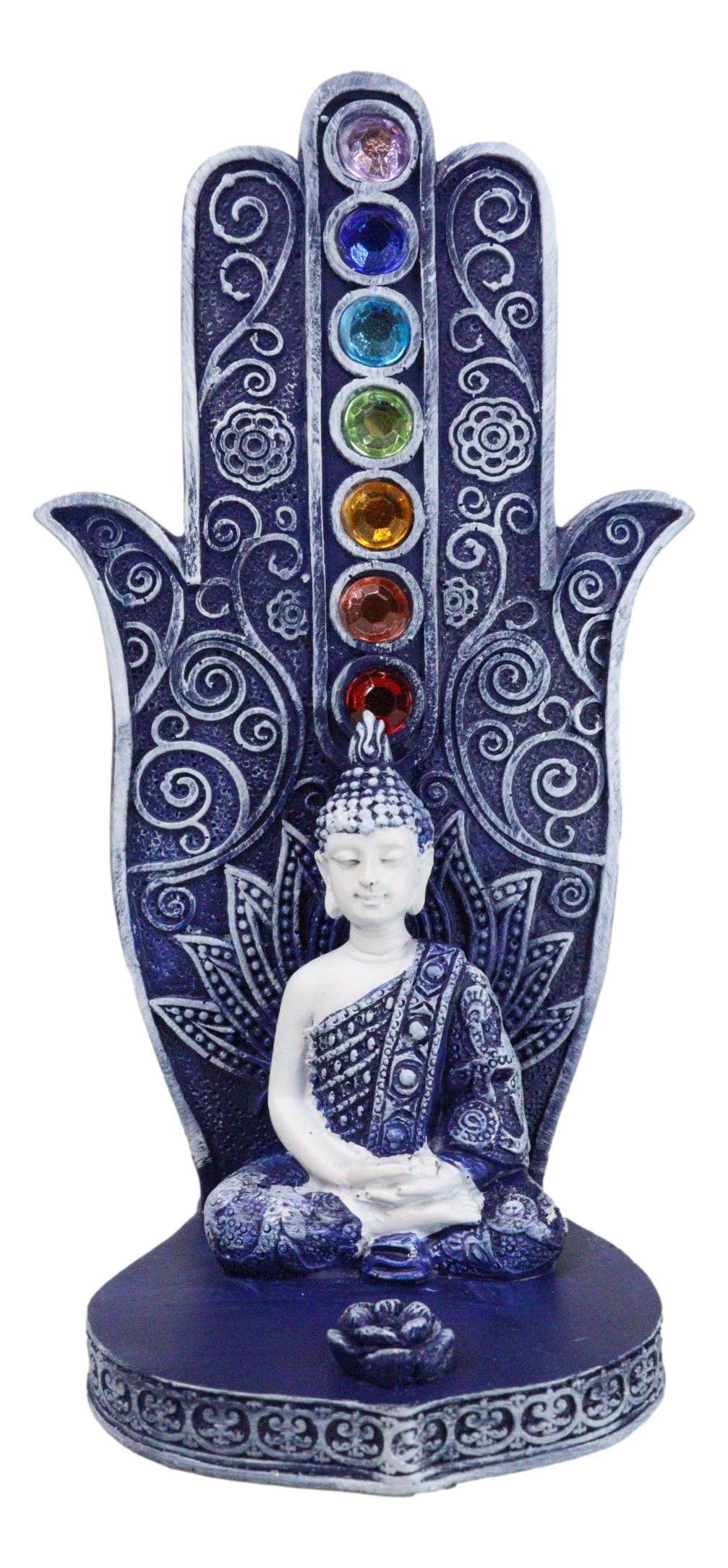Blue Nirvana Hamsa Palm Buddha Rainbow Chakra Stones Incense Holder Figurine
