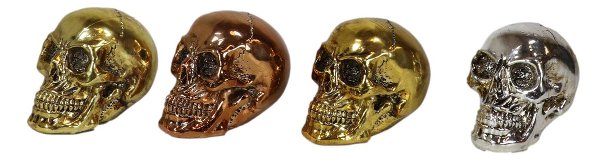 Pirate's Loot Metallic Silver Gold Brass And Copper Tone Skulls Mini Figurines