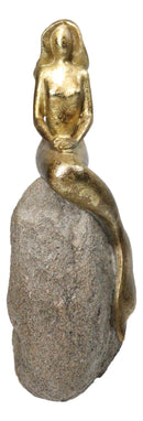 Gold Leaf Resin Mermaid Siren Sunbathing On Giant Ocean Rock Figurine 10.75"H