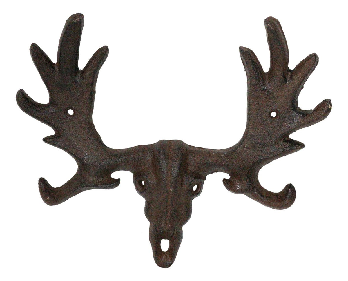 Cast Iron Western Rustic Bull Moose Head Wall Double Hooks For Keys Leashes Hats