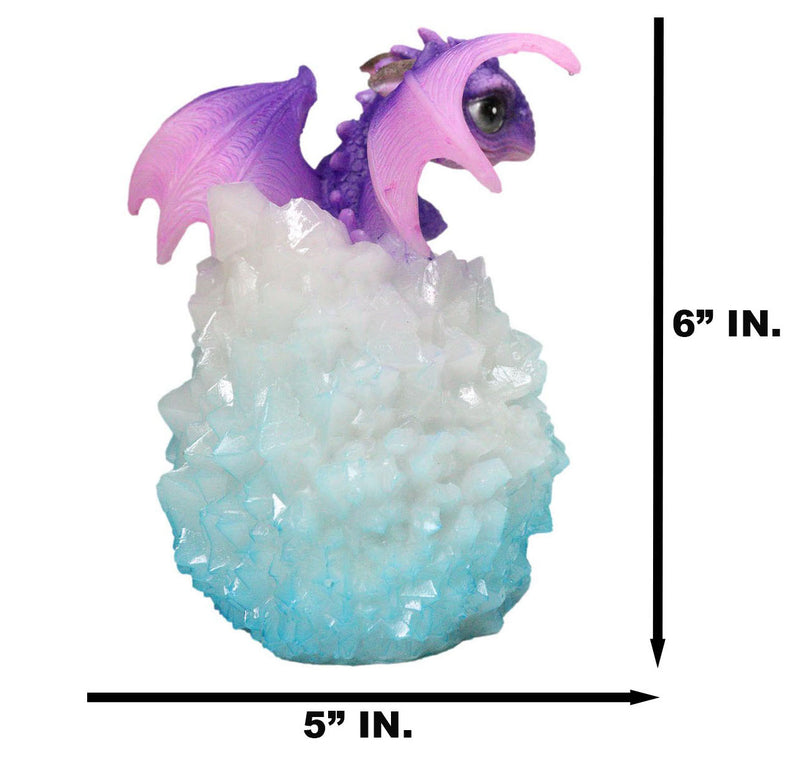 Whimsical Cute Purple Baby Dragon Hatchling in LED Crystal Icicles Egg Figurine