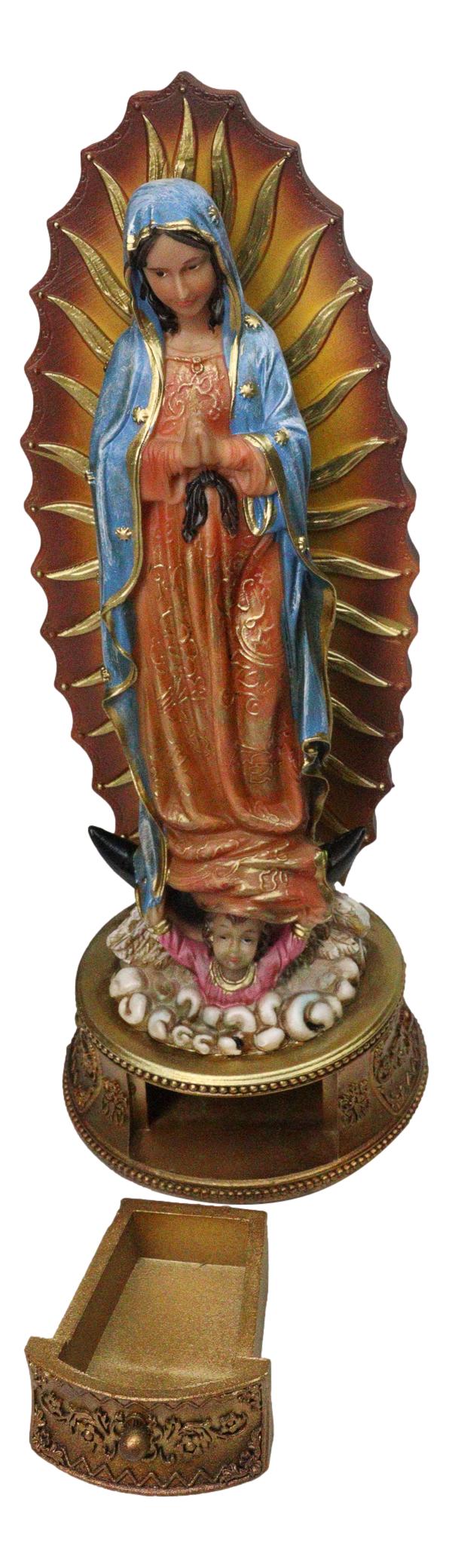 Blessed Virgin Mary Our Lady of Guadalupe with Rosary Drawer Box Figurine 9"H - Ebros Gift