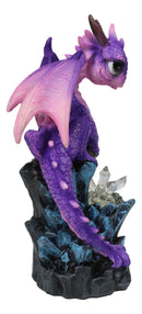 Whimsical Adorable Purple Dragon Perching On LED Crystal Cave Rocks Figurine