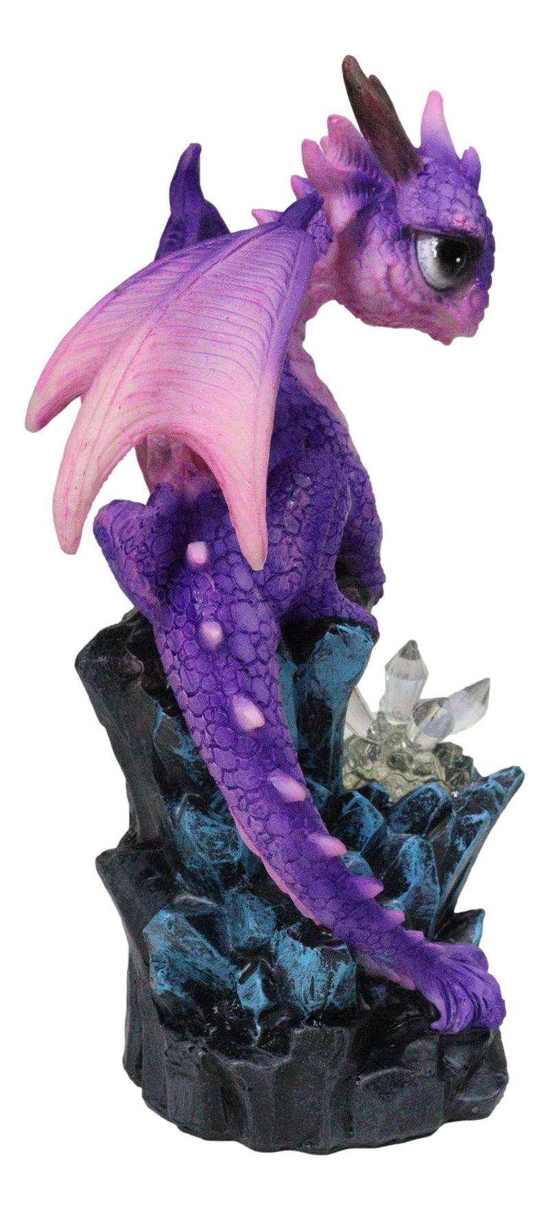 Whimsical Adorable Purple Dragon Perching On LED Crystal Cave Rocks Figurine