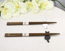 Black And White Feline Cats With Tails Set of 2 Chopsticks And Wooden Rests Set