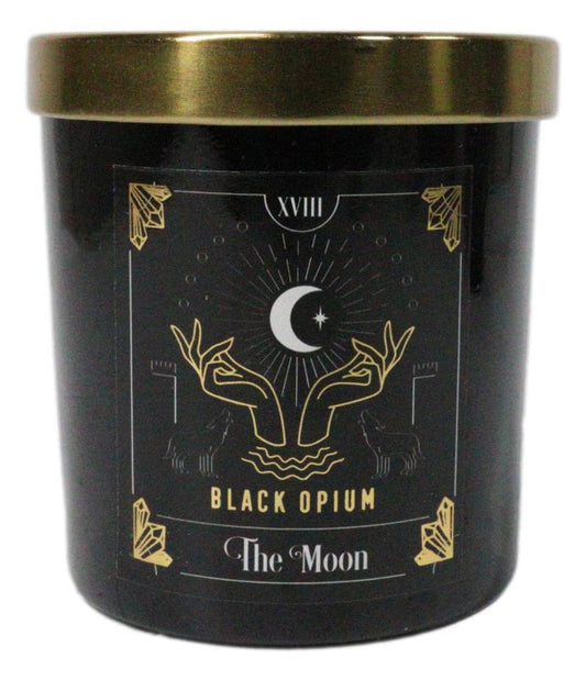 Wicca Witchcraft Mystic Tarot The Moon Black Opium Scented Candle With Gold Lid