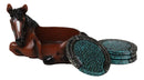 Rustic Western Brown Chestnut Horse Coaster Holder with Horseshoe Coasters Set
