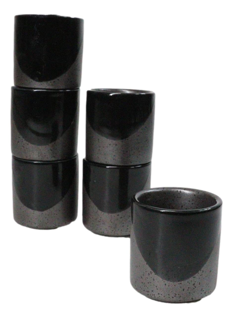 Set of 6 Black And Charcoal Gray Modern Porcelain 1.25oz Ochoko Yuzu Sake Cups