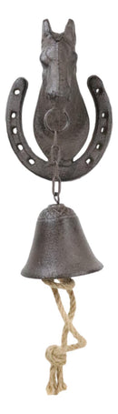 Cast Iron Rustic Western Horse Head With Horseshoe Door Wall Dinner Yard Bell