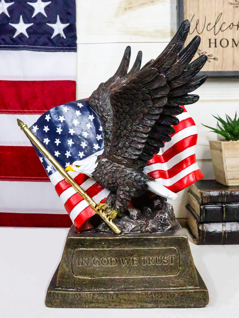 Ebros Pride and Honor Bald Eagle Clutching American Flag Statue 10.75" Tall