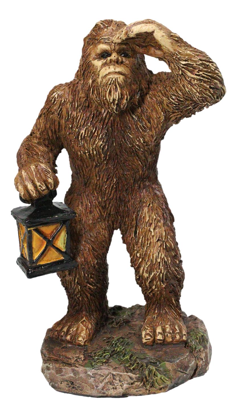 Rustic Funny Cryptid Hiker Bigfoot Holding Lantern Lost in the Woods Figurine