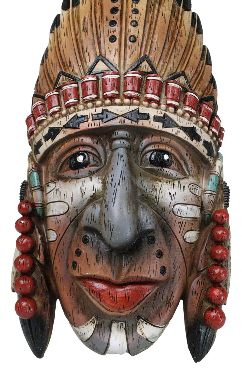 Southwestern Colorful Native American Indian Chief With Headdress Wall Plaque