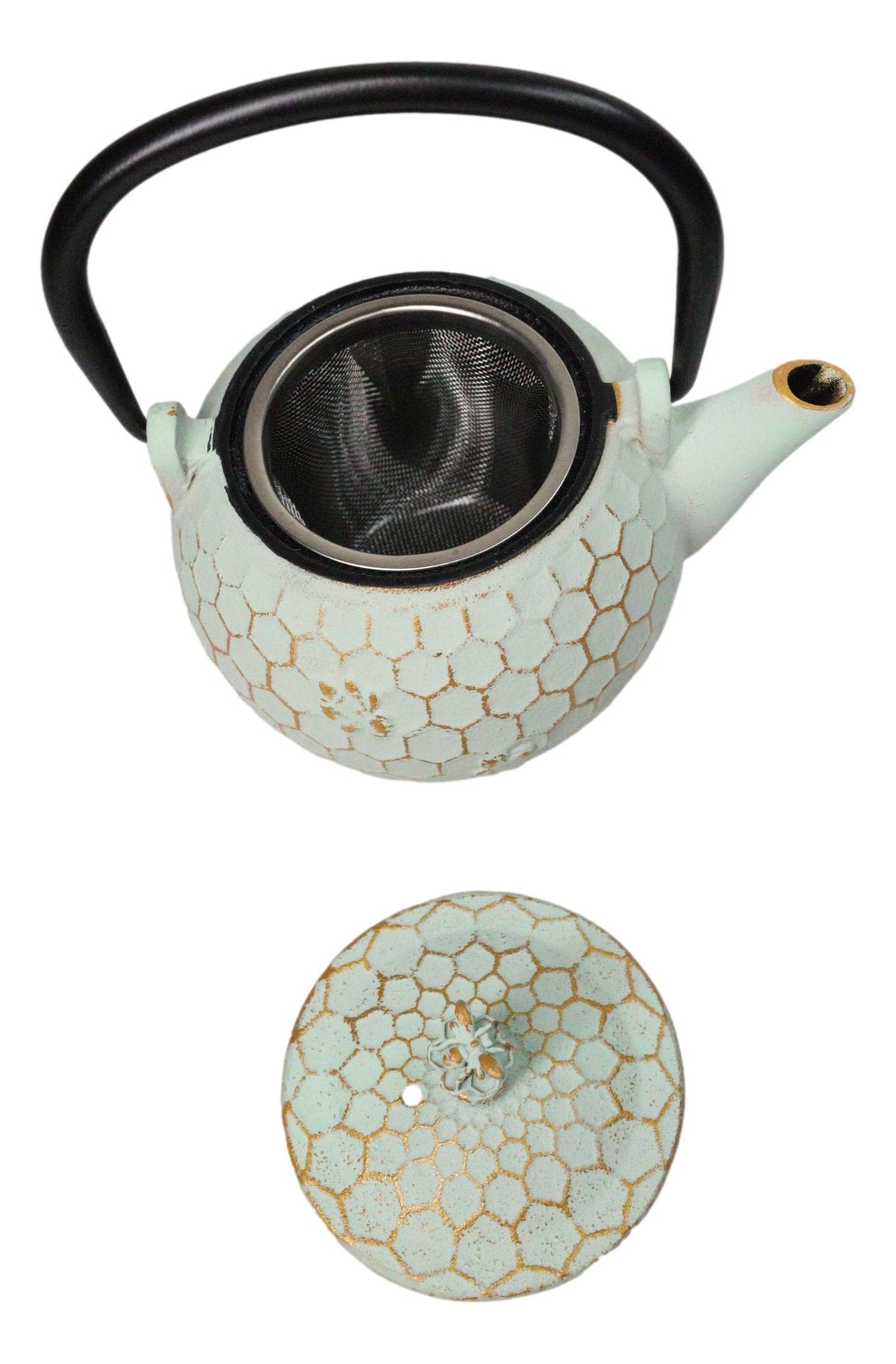 Mint Green Rustic Honeycomb With Bee Petite Cast Iron Teapot 10oz Tea Pot