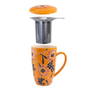 Orange Flowers Nature 15oz Porcelain Tea Mug With Lid & Stainless Steel Infuser