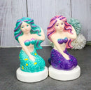 Ocean Siren Mermaids In Turquoise And Purple Ceramic Salt Pepper Shakers Set
