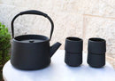 Black Modern Straight Edge Tetsubin Cast Iron Teapot 33oz And 4 Tea Cups Set