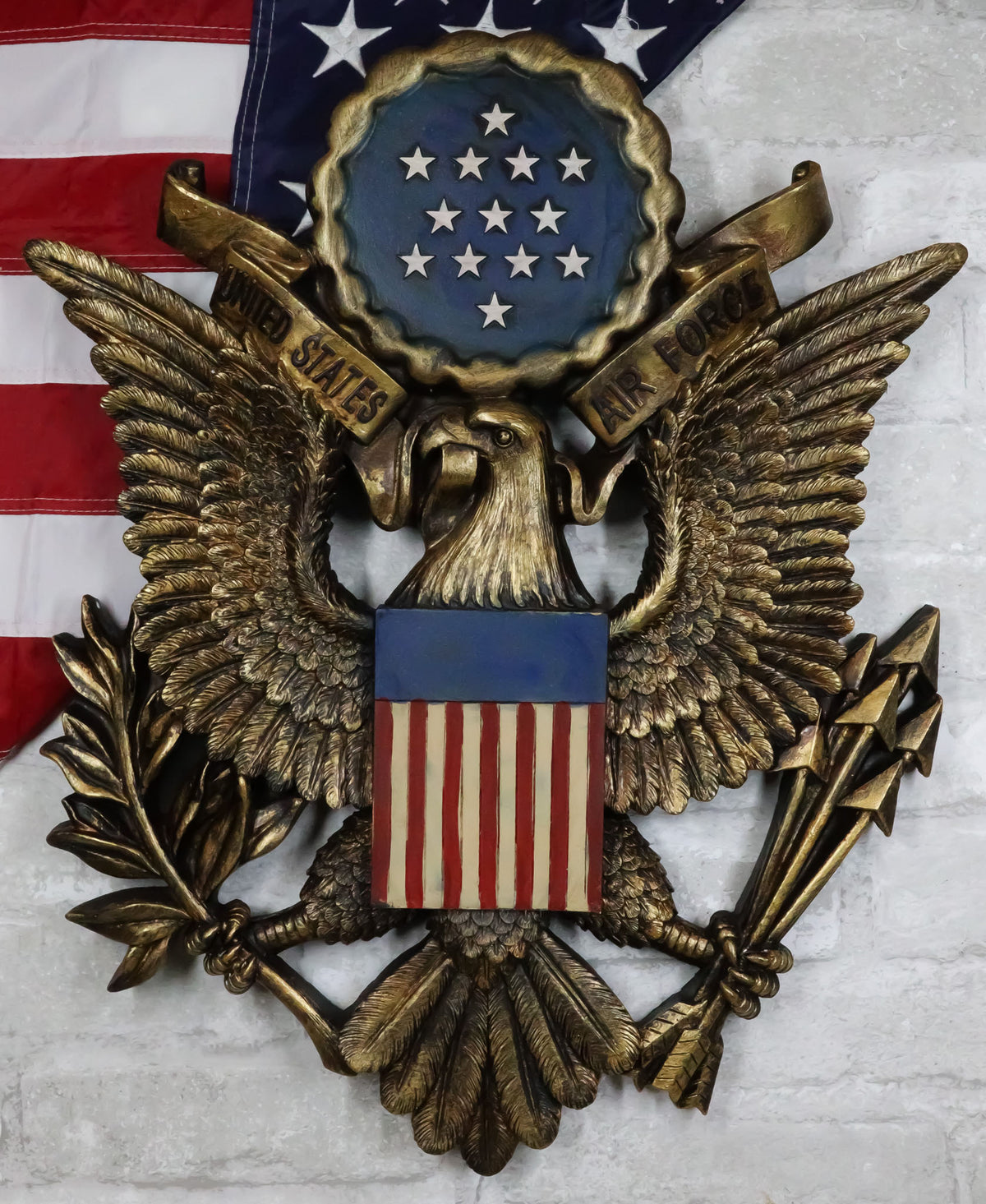 United States Air Force Emblem American Flags And Bald Eagle Wall Decor Plaque