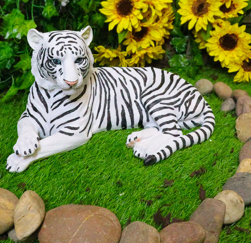 Large Siberian Ghost White Tiger Resting 15.5" Long Statue Home Garden Decor