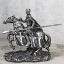 Suit of Armor Crusader Knight With Long Spear Riding On Cavalry Horse Figurine