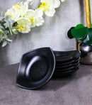 Pack Of 6 Black Silk Melamine Curved Square Appetizer Sides Banchan Plates 4.5"D