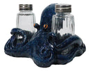 Blue Spotted Nautical Marine Cephalopod Octopus Salt Pepper Shakers Holder Set