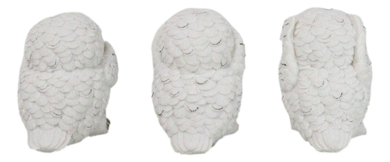Wisdom Of The Forest See Hear Speak No Evil White Snowy Owls Mini Figurines Set