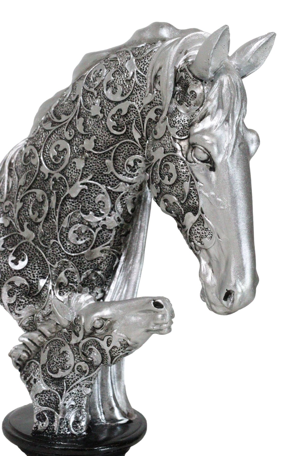 Silver Equine Mother Horse And Foal With Tooled Floral Vines Filigree Figurine