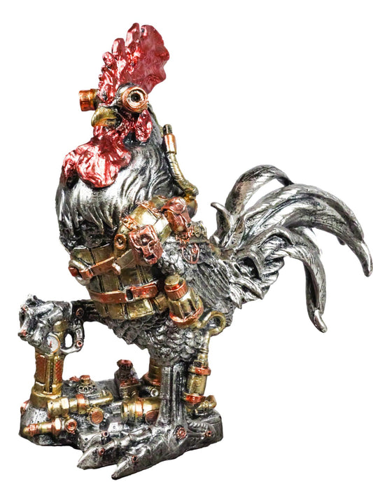 Steampunk Gearwork Robotic Cyborg Rooster Chicken In Battle Armor Figurine - Ebros Gift