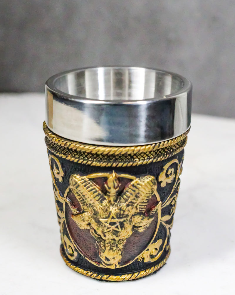 Set Of 2 Occultic Pagan Pentagram Sigil Of Baphomet Sabbatic Goat Shot Glasses