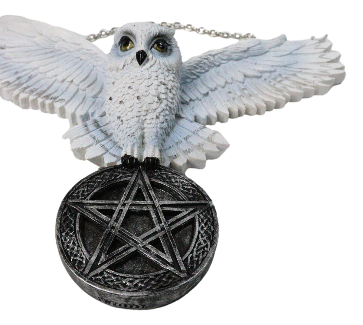 Snowy White Owl Pentagram Medallion Gothic Owl Wall Hanging Plaque 10"Long