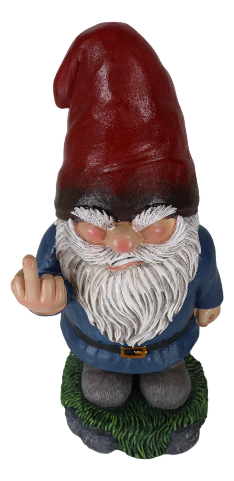 Feisty Rude Go Away! Gnome Dwarf Flipping The Bird Middle Finger Figurine 13"H