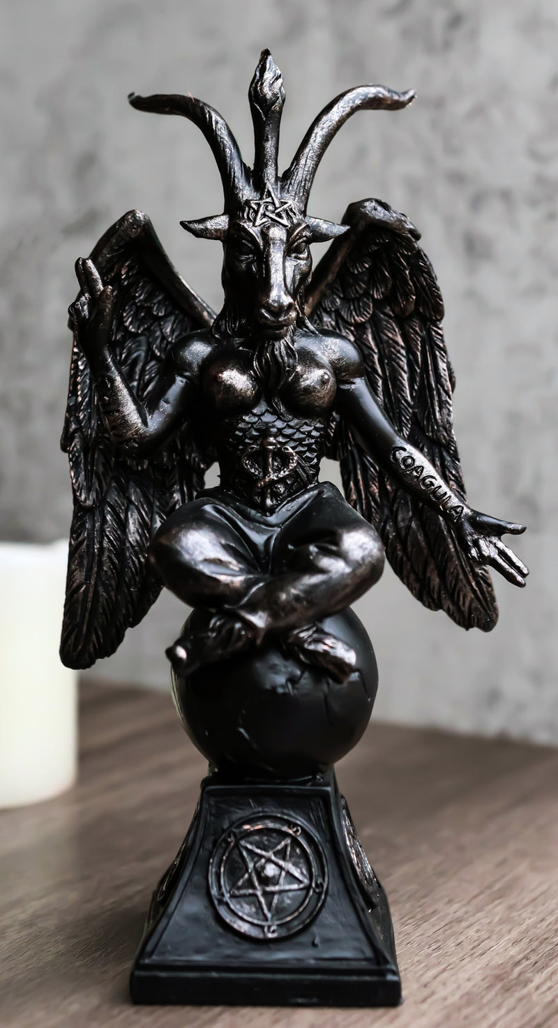 6.5"H Sabbatic Goat Idol Baphomet Bronze Resin Statue Horned God Figurine